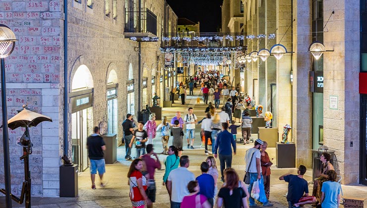 View of Mamilla Avenue, one of the main shopping street in Jerusalem.