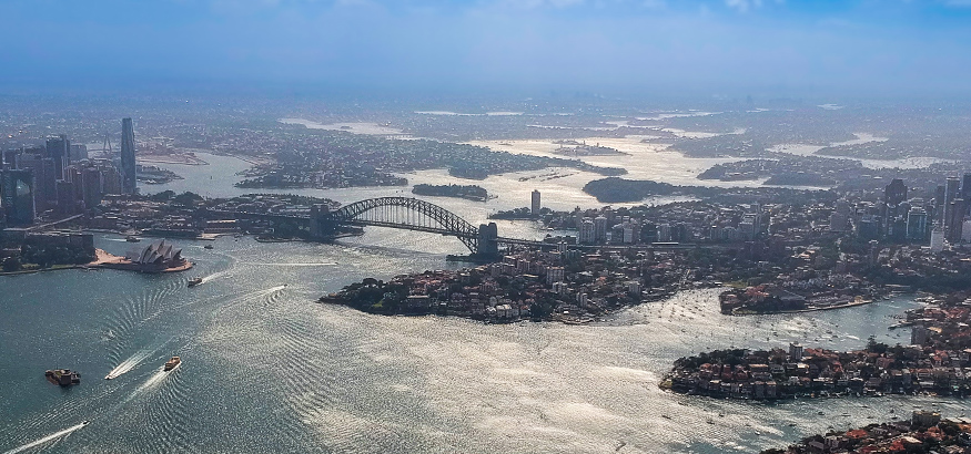 Panoramic aerial view Sydney Harbour
