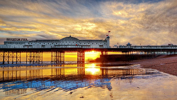 Brighton Pier at sunset.