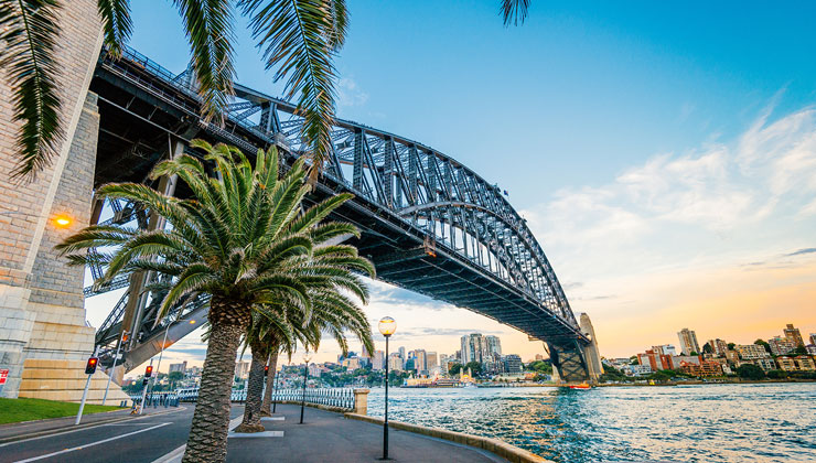 The Majestic Sydney Harbor Bridge spanning over the water in Sydney, Australia.