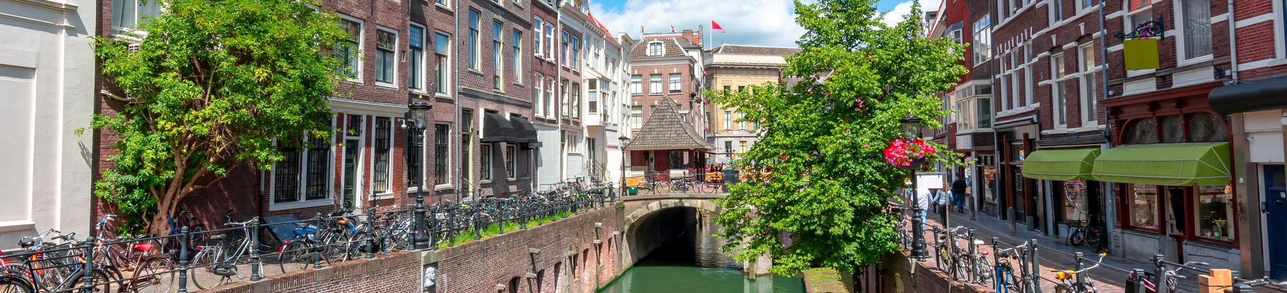 City shot of a canals and buildings in Utrecht, Netherlands.