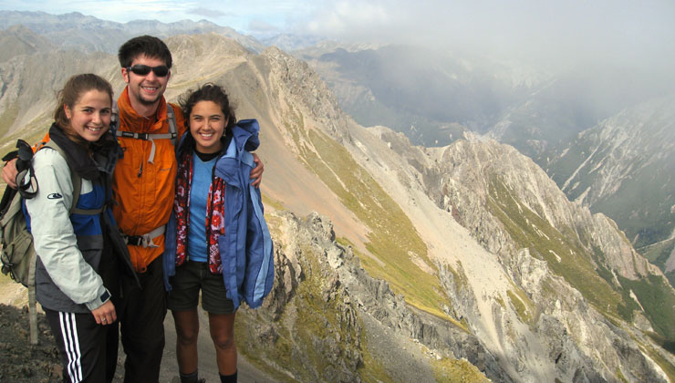 Group of students hiking in New Zealand. 