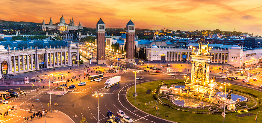 Barcelona skyline at sunset