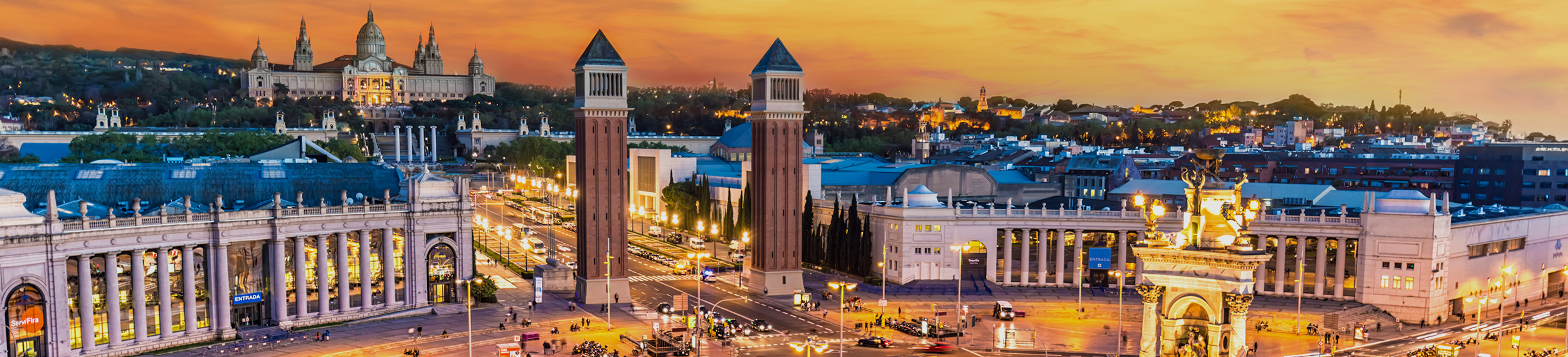 Barcelona skyline at sunset