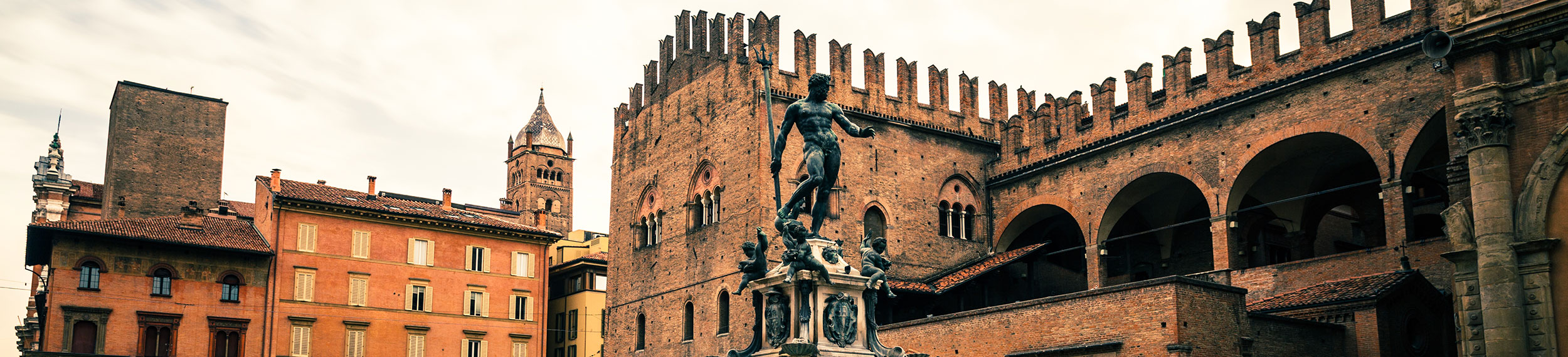 The Fountain of Neptune located in the square of Piazza del Nettuno in Bologna, Italy. 