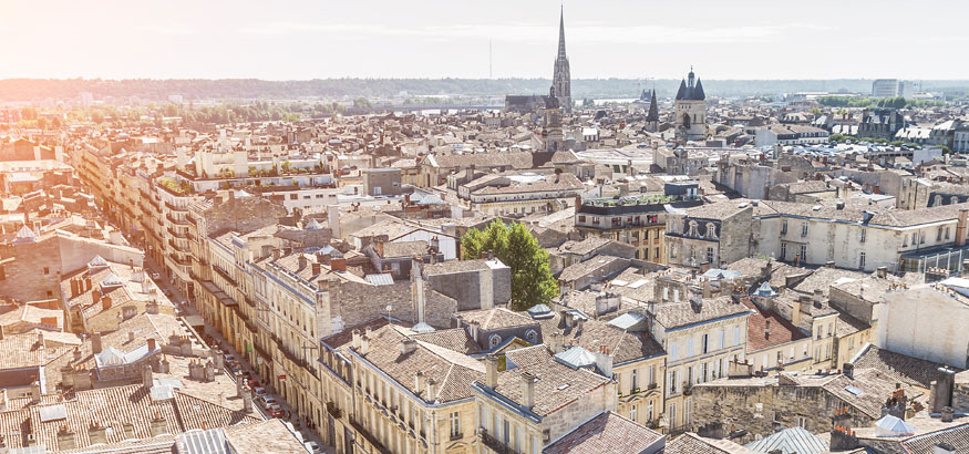 Aerial view of the city in Bordeaux, France.