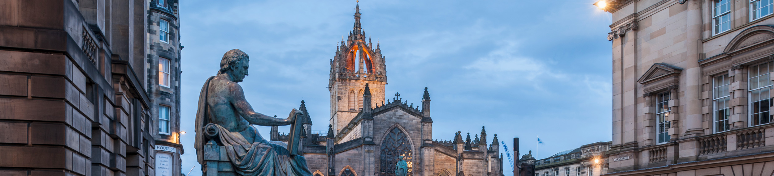 A shot of the David Hume monument, along High Street.