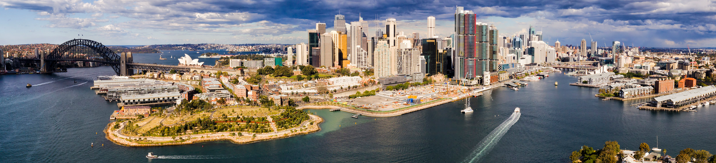 Aerial view of Sydney City business district between the Sydney Harbour bridge and Pyrmont on a sunny day