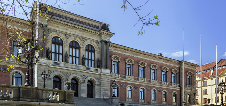 Brick campus building at Uppsala University in Uppsala, Sweden.