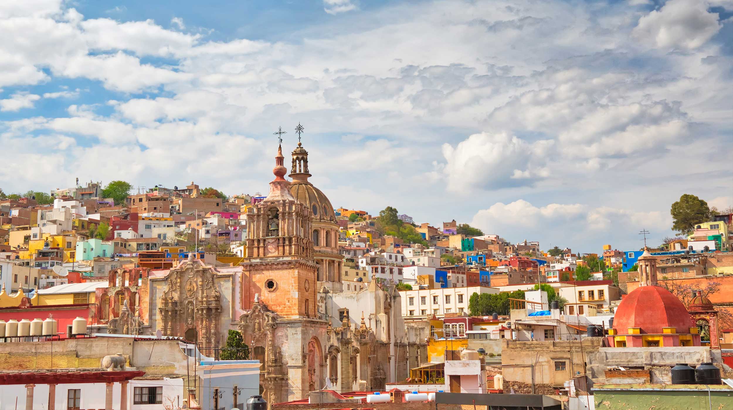 Panoramic view of Guanajuato historic center  of Mexico City with colorful architecture 