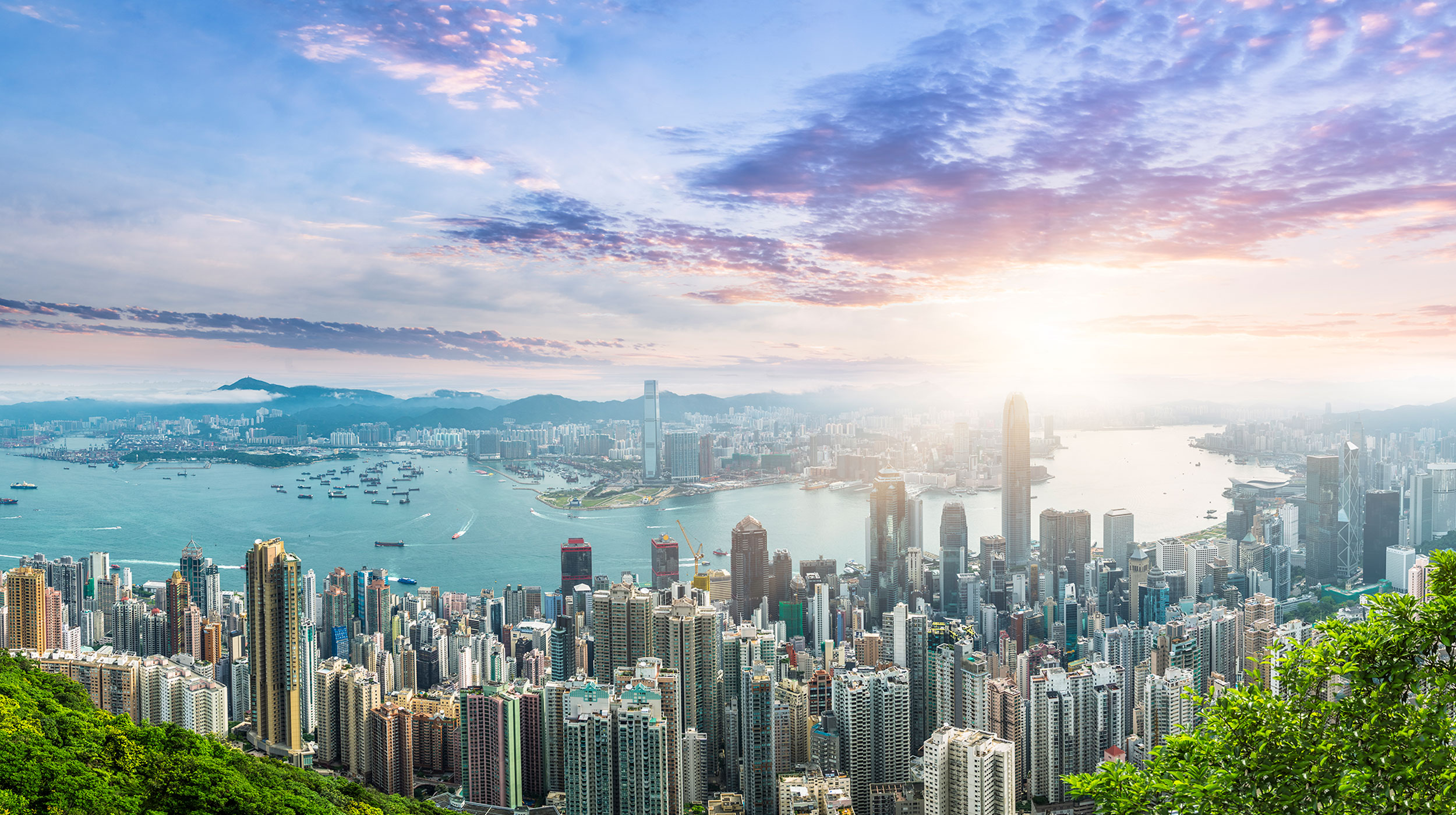 View of Hong Kong, China from above, midday.