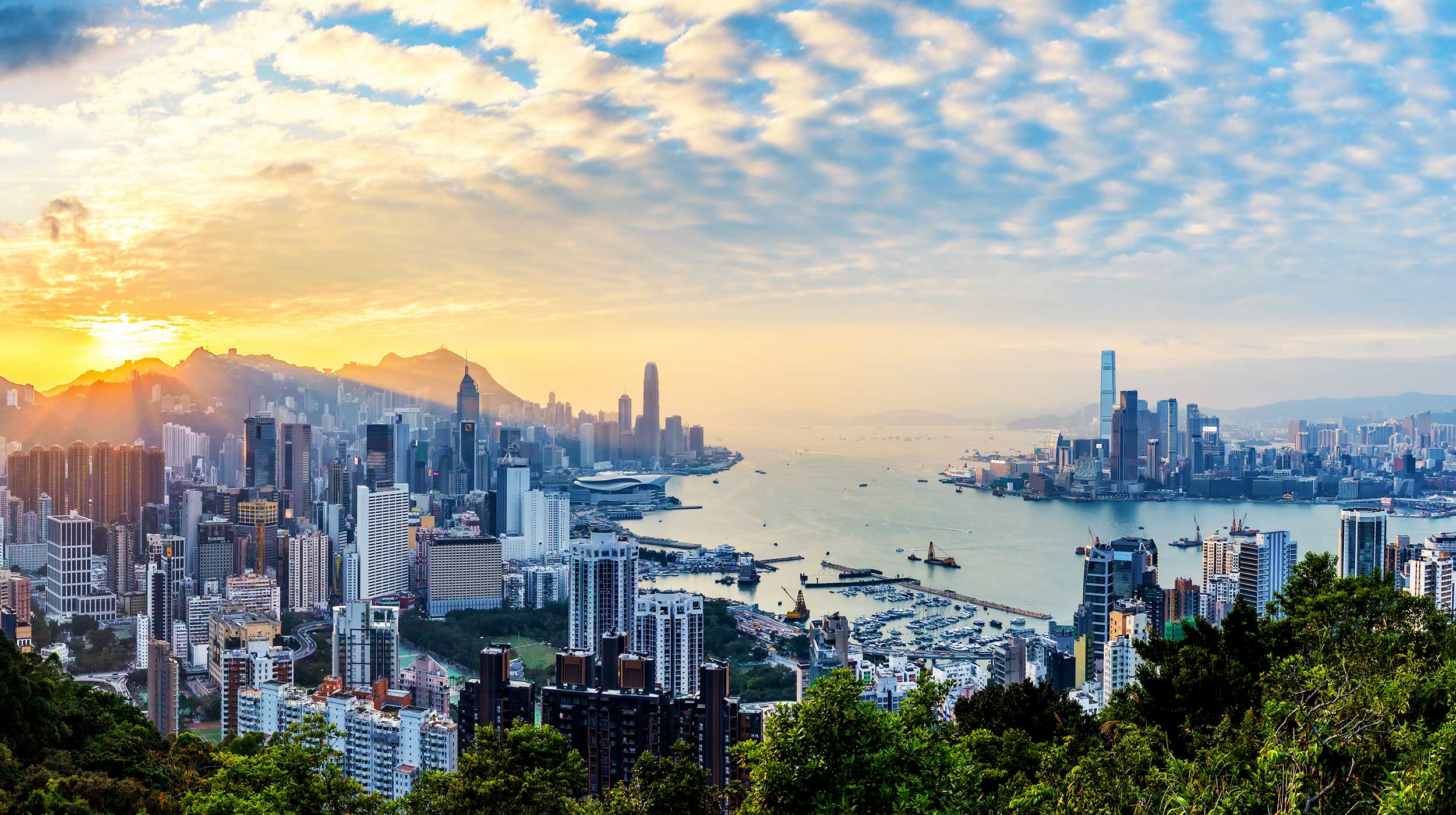 Hong Kong cityscape at sunset