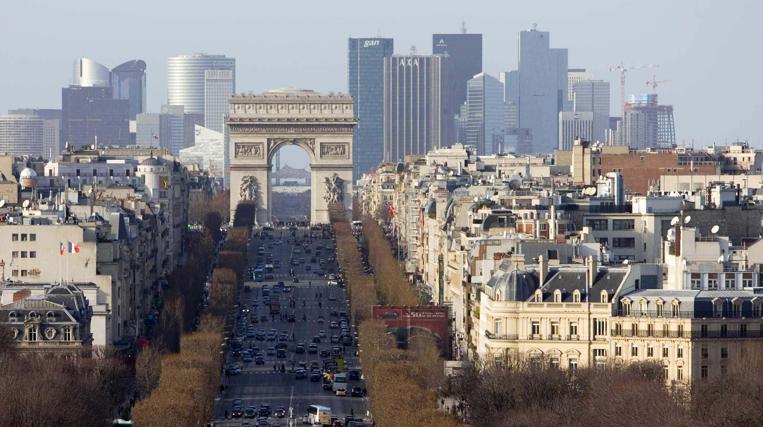 View looking along the Avenue Champs-Elysees and the Arc de Triomphe, Paris, France